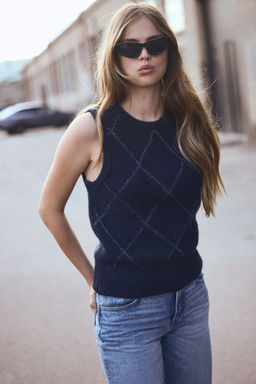 H&M - Women Blue Sequined Sweater Vest