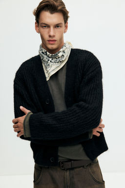 H&M - Men Black Loose Fit Rib-Knit Cardigan