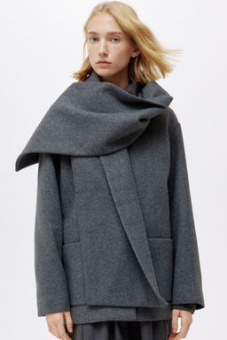 H&M - Women Grey Scarf-Detail Coat