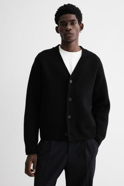 H&M - Men Black Loose Fit Wool Cardigan