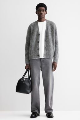 H&M - Men Grey Loose Fit Alpaca-Blend Cardigan