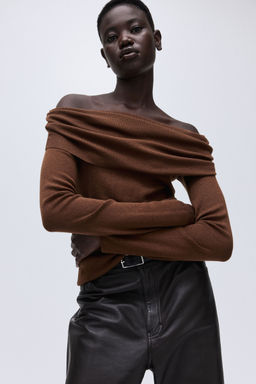 H&M - Women Brown Off-The-Shoulder Jumper
