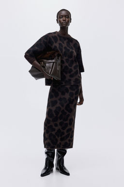 H&M - Women Brown Jacquard-Knit Skirt