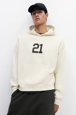 H&M - Men Beige Oversized Fit Boxy Hoodie