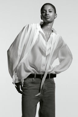 H&M - Women White Bow-Collar Blouse