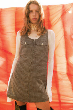 H&M - Women Beige Zip-Front Shift Dress