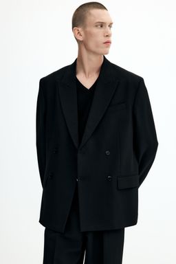 H&M - Men Black Relaxed Fit Double-Breasted Jacket