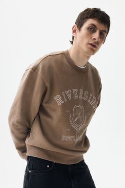 H&M - Men Beige Loose Fit Printed Sweatshirt