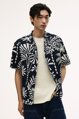 H&M - Men Blue Regular Fit Textu Resort Shirt
