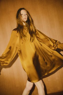 H&M - Women Yellow Scarf-Detail Satin Dress