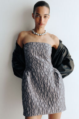 H&M - Women Grey Jacquard-Weave Bandeau Dress