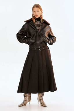 H&M - Women Brown Belted Pleated Skirt