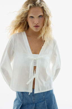 H&M - Women White Tie-Front Cotton Blouse