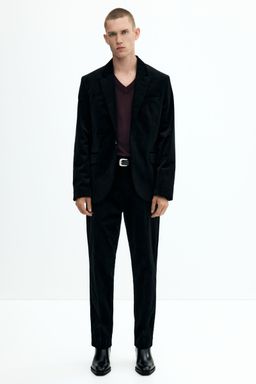 H&M - Men Black Regular Fit Velvet Suit Trousers