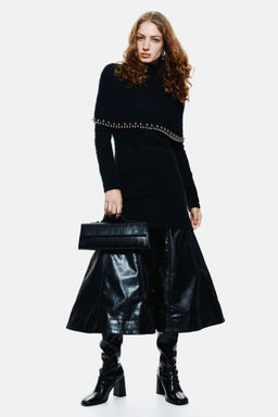 H&M - Women Black Bead-Trimmed Mohair-Blend Dress