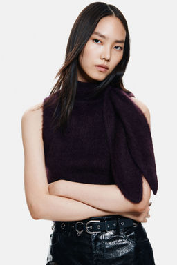 H&M - Women Purple Mohair-Blend Scarf-Collar Top
