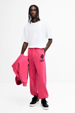 H&M - Men Pink Relaxed Fit Print-Motif Sweatpants