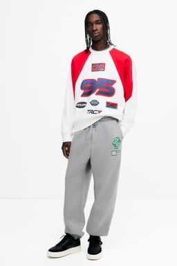 H&M - Men Grey Relaxed Fit Print-Motif Sweatpants