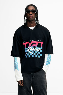 H&M - Men Black Oversized Fit Printed Mesh T-Shirt