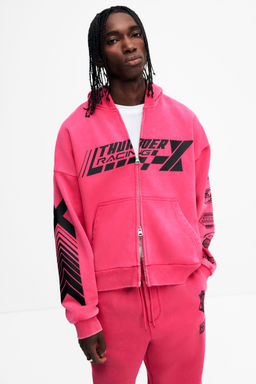 H&M - Men Pink Oversized Fit Zip-Through Hoodie
