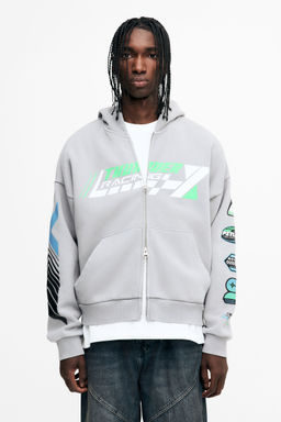 H&M - Men Grey Oversized Fit Zip-Through Hoodie