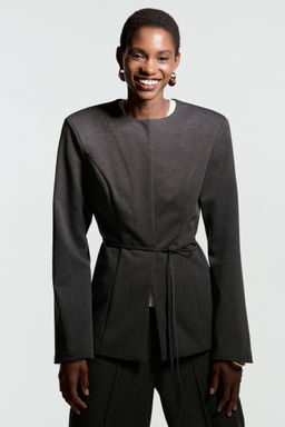 H&M - Women Grey Belted Ponte Di Roma Blazer