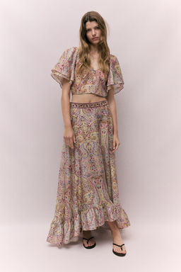 H&M - Women Multi-Color Linen-Blend Maxi Skirt