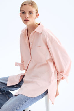 H&M - Women Pink Oversized Cotton Poplin Shirt