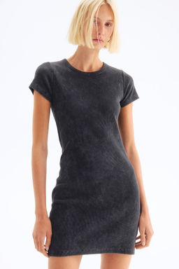 H&M - Women Grey Ribbed Cotton Dress