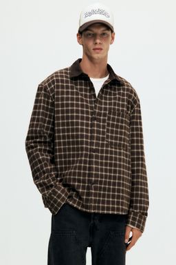 H&M - Men Brown Loose Fit Cropped Flannel Shirt