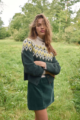 H&M - Women Green Jacquard-Knit Cardigan