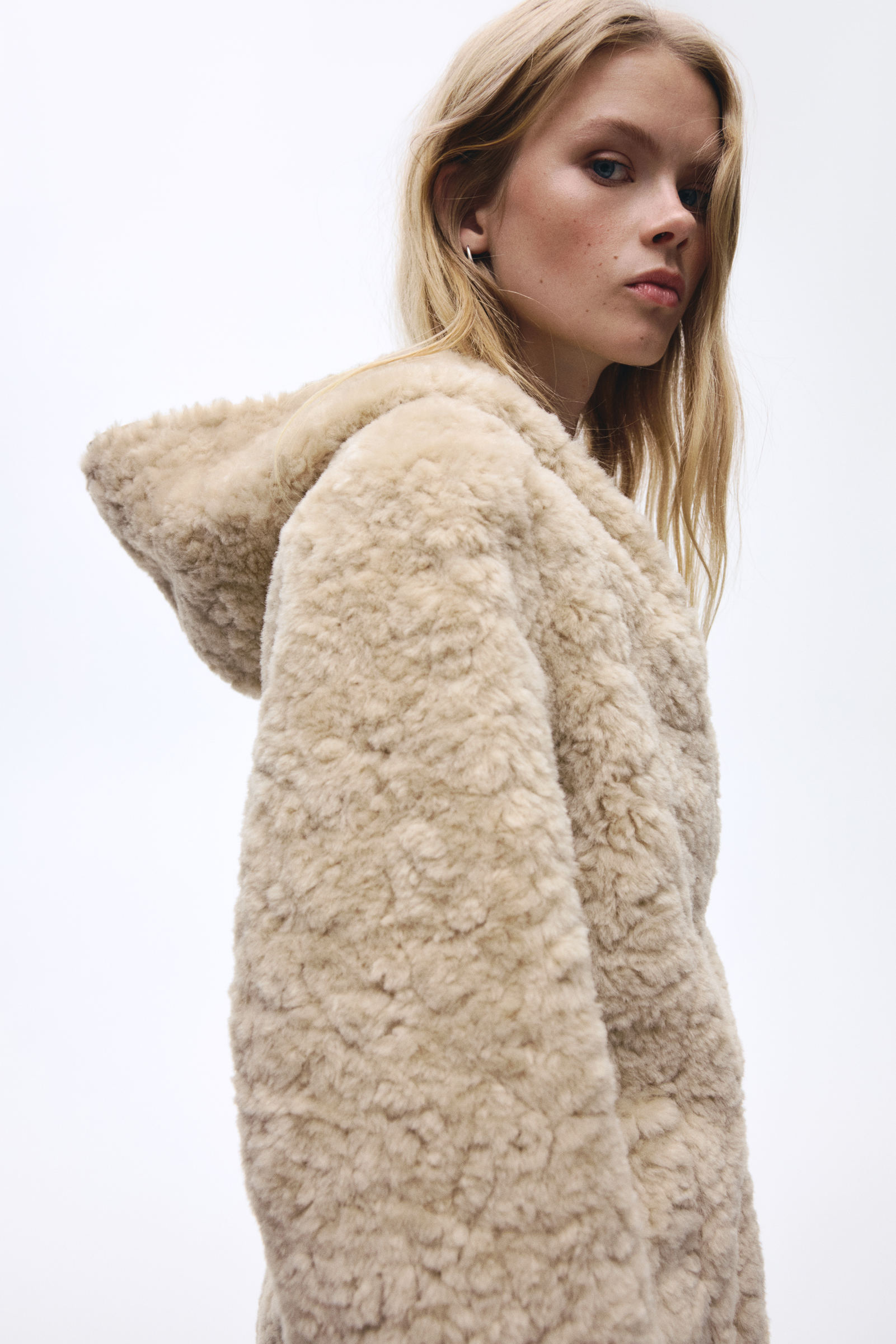 h&m Women Beige Hooded Teddy Jacket-picture-39