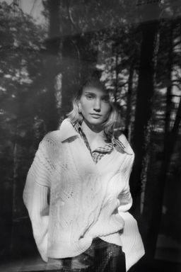 H&M - Women Beige Cable-Knit Colla Jumper