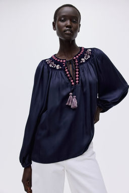 H&M - Women Blue Embroide Blouse