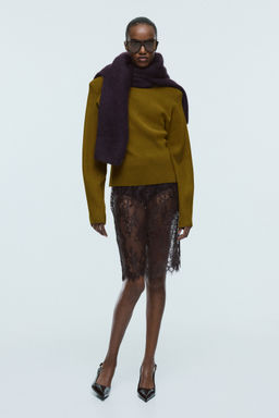 H&M - Women Green Rib-Knit Shoulder-Pad Top