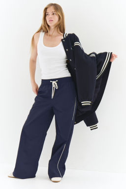 H&M - Women Blue Nylon Drawstring Trousers