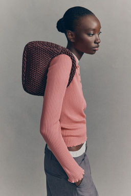H&M - Women Pink Rib-Knit Polo Jumper