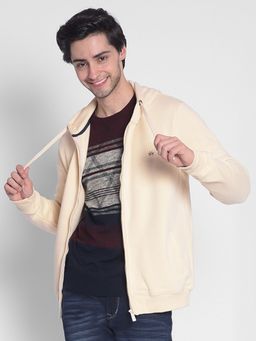 CRIMSOUNE CLUB - Men's Beige Hooded Front-Open Sweatshirt