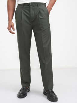 HIGHLANDER - Men Green Solid Trouser with Belt (Set of 2)