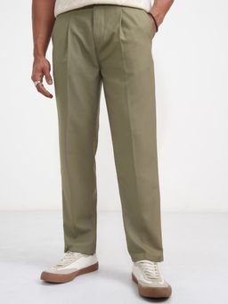 HIGHLANDER - Men Green Solid Trouser with Belt (Set of 2)