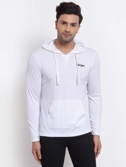 Club York - Men White Solid Cotton Hooded Sweatshirt