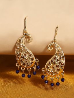 Lilly & Sparkle - Gold-Toned Blue Paisley Shaped Drop Earrings