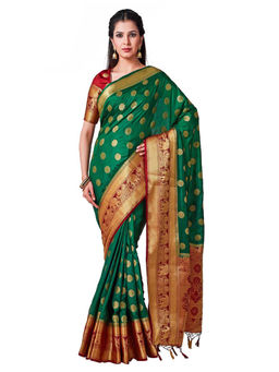 Mimosa - Silk Green Saree With Blouse Piece