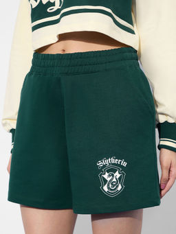 The Souled Store - Official Harry Potter: Slytherin Prefect Women Green Shorts