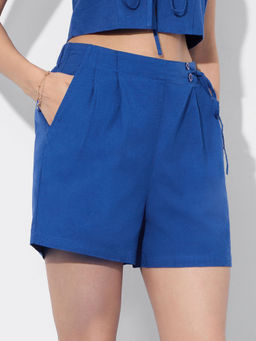 The Souled Store - Originals Cotton Linen Blue Women Shorts
