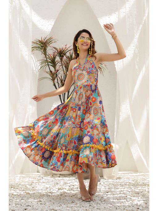 boho rainbow dress Bohemian Rainbow Tiered Maxi Dress