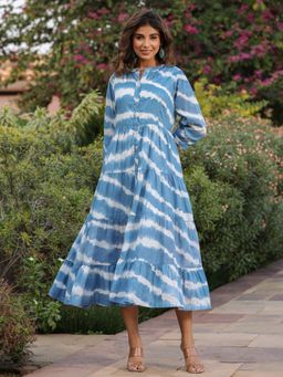 Rain & Rainbow - Women Blue Tie and Dye Pure Cotton Midi Dress