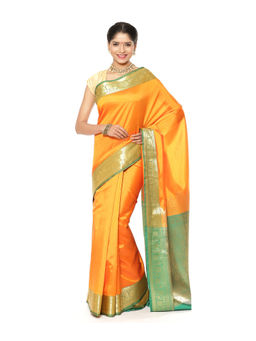 Banarasi Silk Works - Mustard Valkalam Katan Silk Anchal Saree with Unstitched Blouse