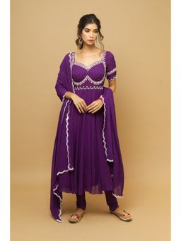 Ahi Clothing - Dark Purple Anarkali Suit (Set of 3)