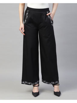 Sands of India - Women Black Poplin Embroidered High Waist Trouser